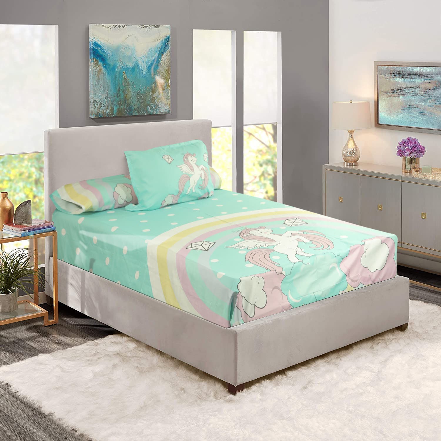 White Gold Microfiber Kids Bedding Sheet Set , 6 Pieces, approximately 1800 grm - Multicolor