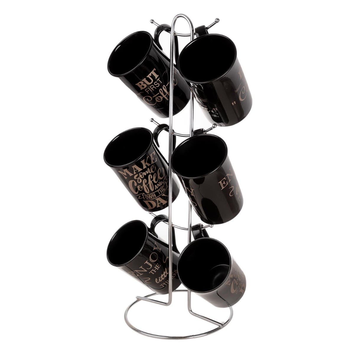 Lotus Dream Porcelain Mug Set, 6 Pieces - Black Gold