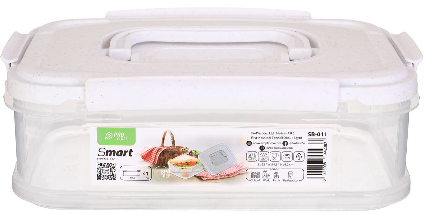 Pro Plast Plastic Food Container with Clip Cover, 1.8 Liter - White