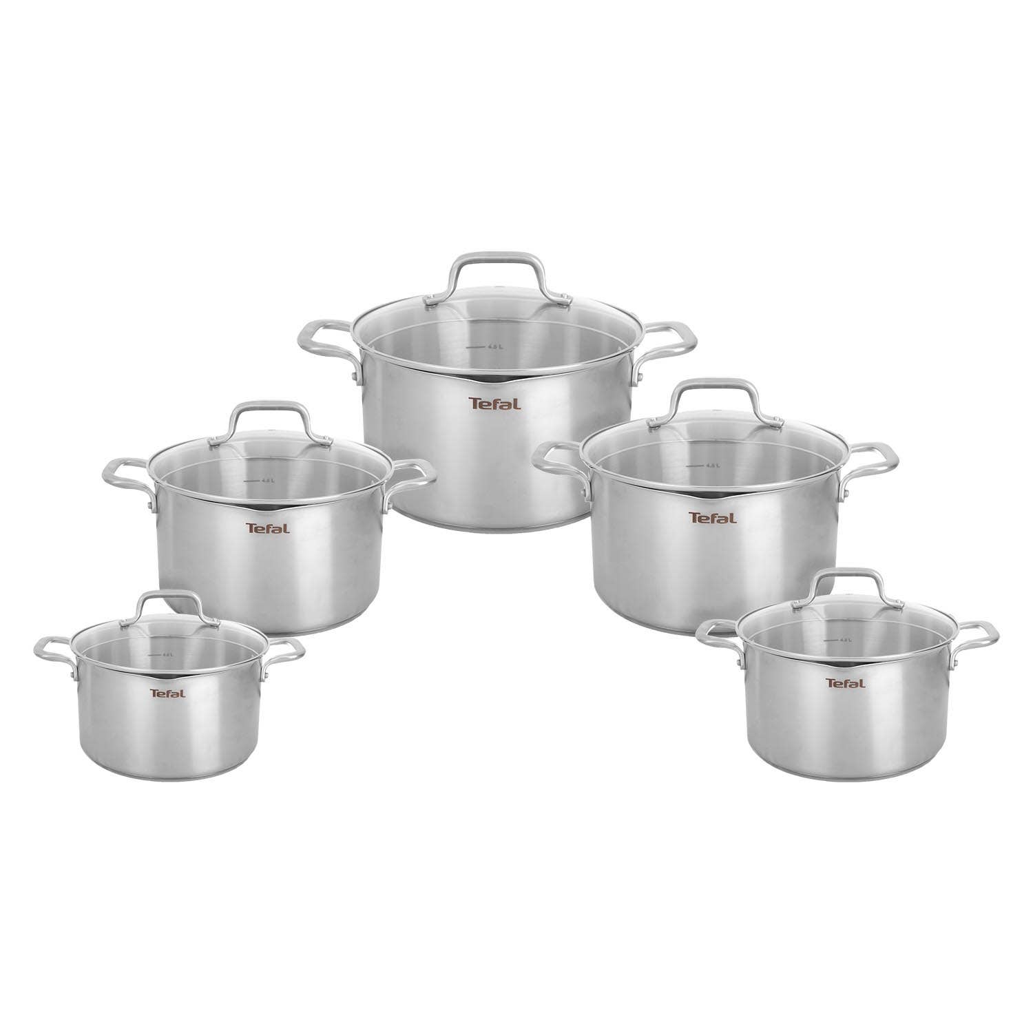 Tefal Dueto Stainless Steel Cookware Set, 10 Pieces - Silver