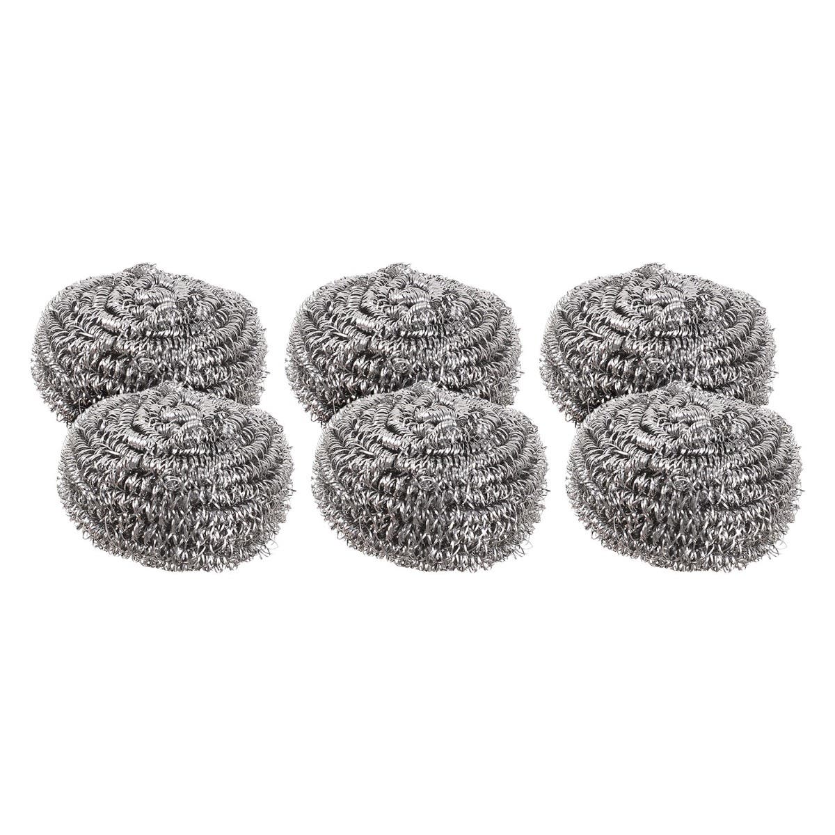 Beba Round Metallic Scourer Set, 6 Pieces - Silver