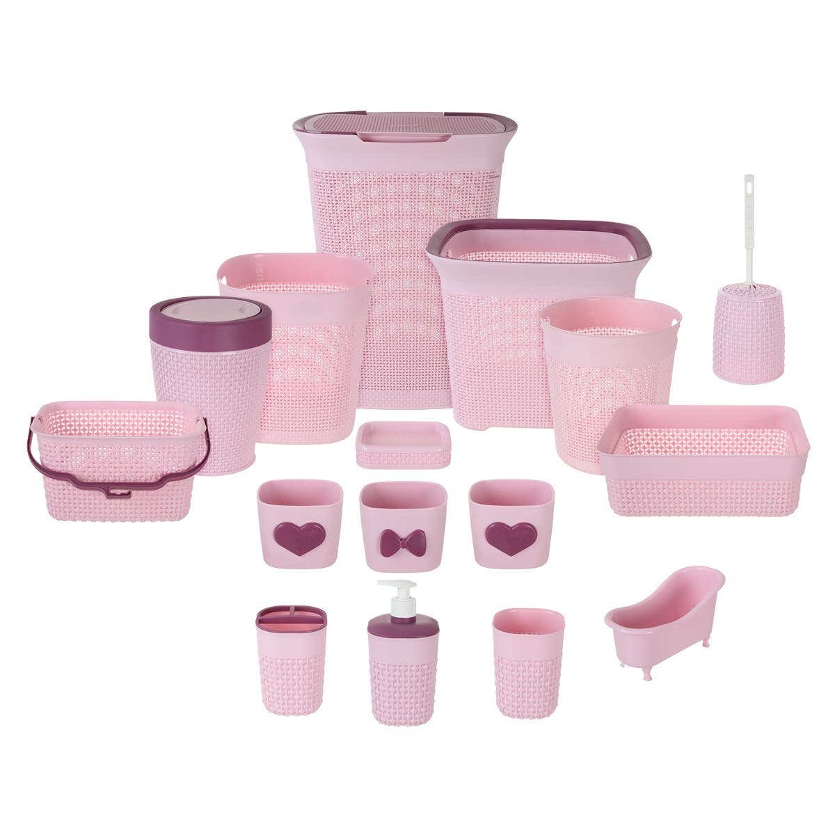 Al Wataneya Plastic Bathroom Set, 17 Pieces - Pink