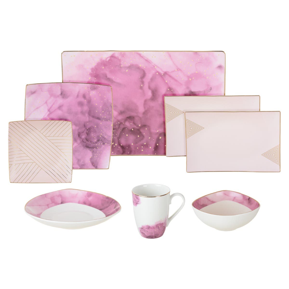 Lotus Dream Porcelain Dinner Set, 33 Pieces - Multicolor