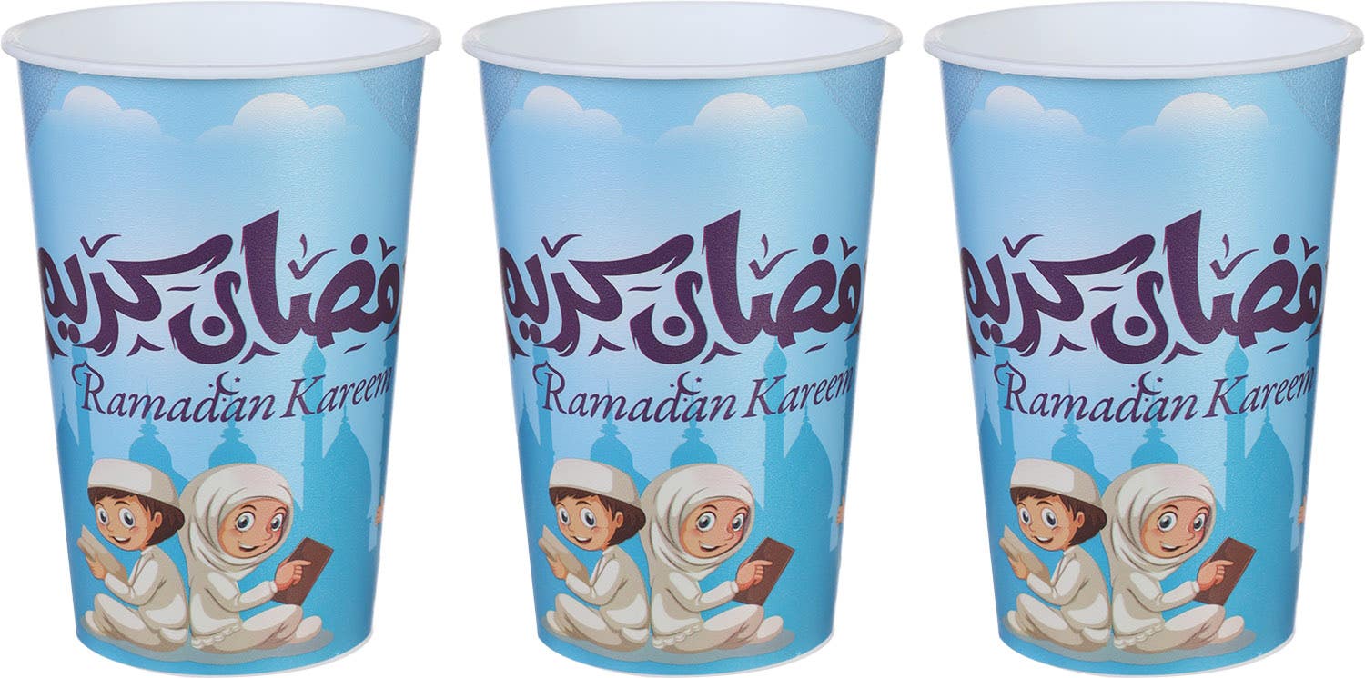 Plastic Cups Set, Ramadan Shapes, 3 Pieces, 250 ml - Multicolor