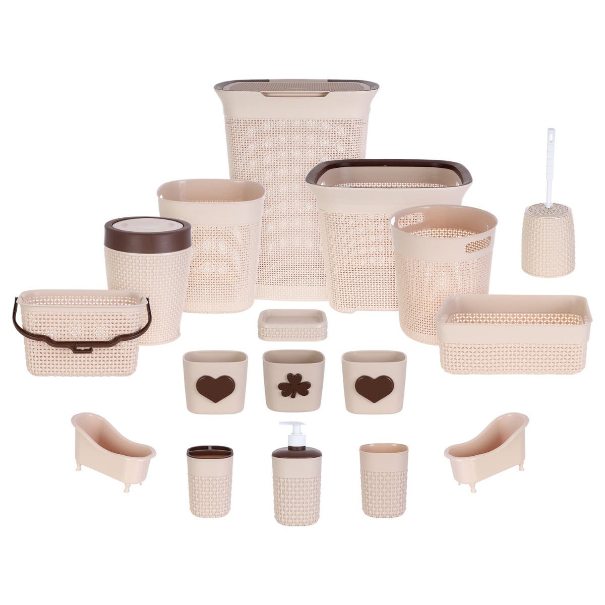 Al Wataneya Plastic Bathroom Set, 17 Pieces - Beige