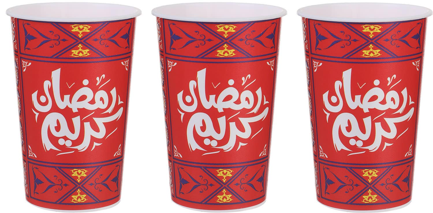 Plastic Cups Set, Ramadan Shapes, 3 Pieces, 250 ml - Multicolor