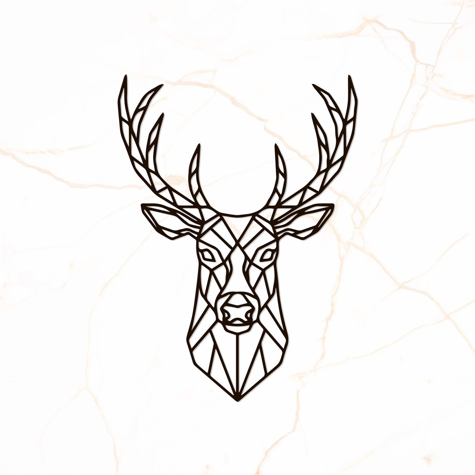 MDF Geometric Deer Head Wall Hanging Art, 100X71X0.5 Cm - Black