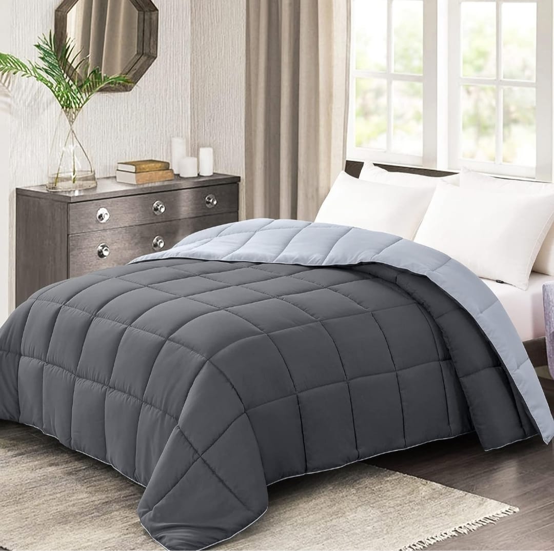 Line Sleep Fiber Double Face Quilt, 220x180 cm - Light Grey Dark Grey