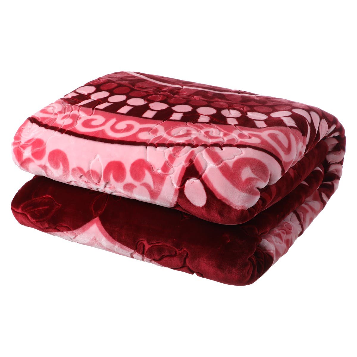 Aslan Double Layers Velvet Blanket, 220×240 cm, 8 Kg - Burgundy White