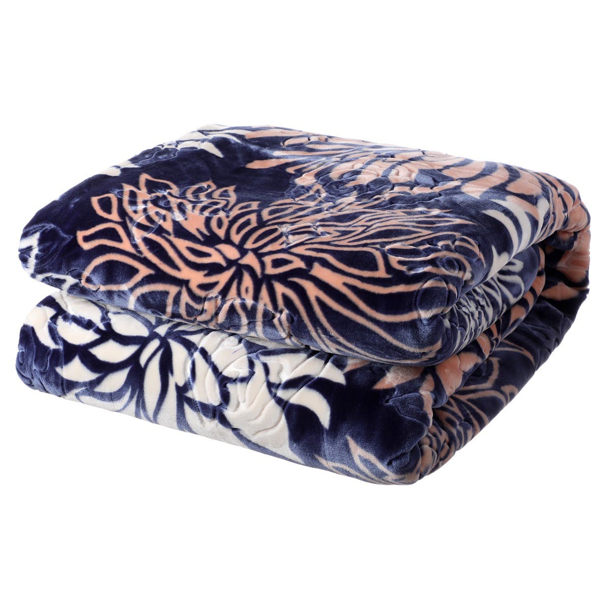 Aslan Double Layers Velvet Blanket, 220×240 cm, 8 Kg - Blue White