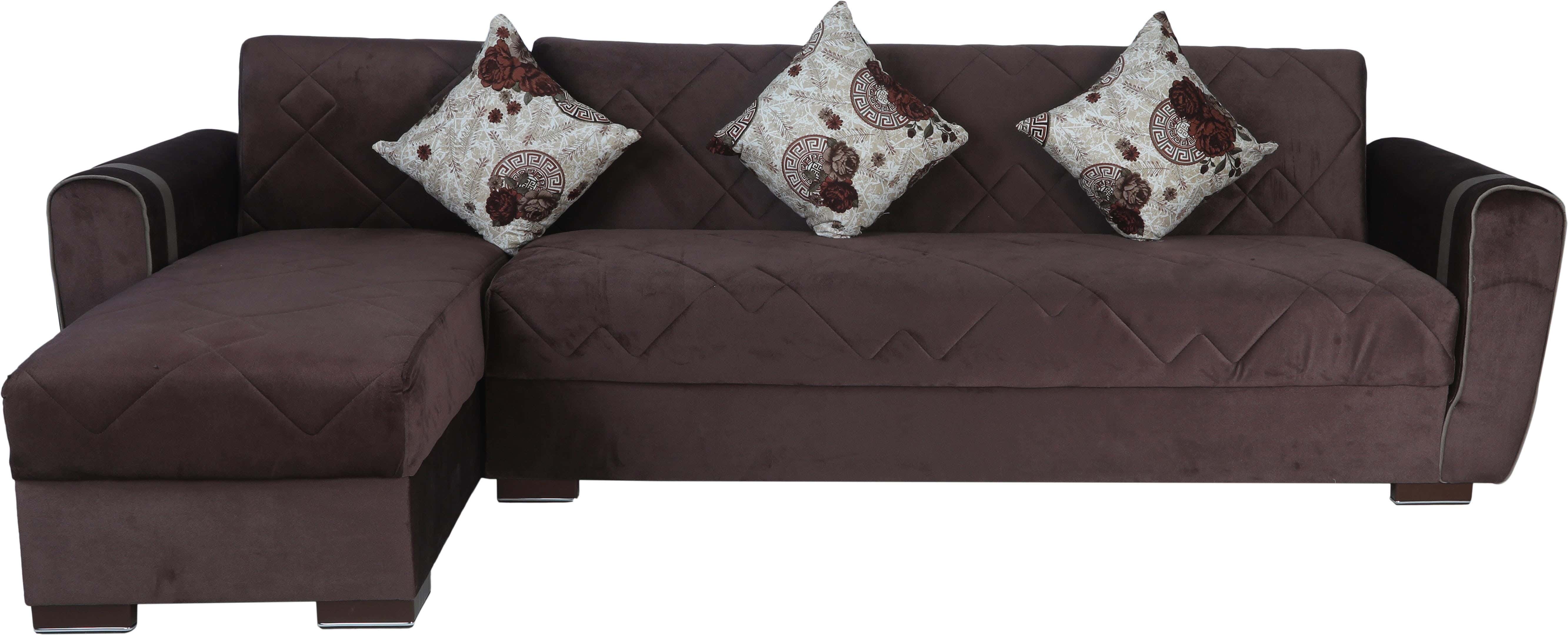 Musky & Beech Wood L-Shaped Corner Sofa Bed, 2 Pieces, 3 Cushions, 276x136x81 cm - Brown