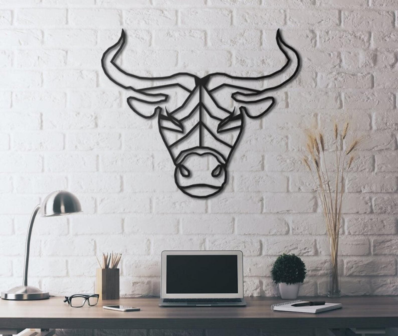 MDF Bull Head Wall Hanging Décor, 100X100X0.5 Cm - Black