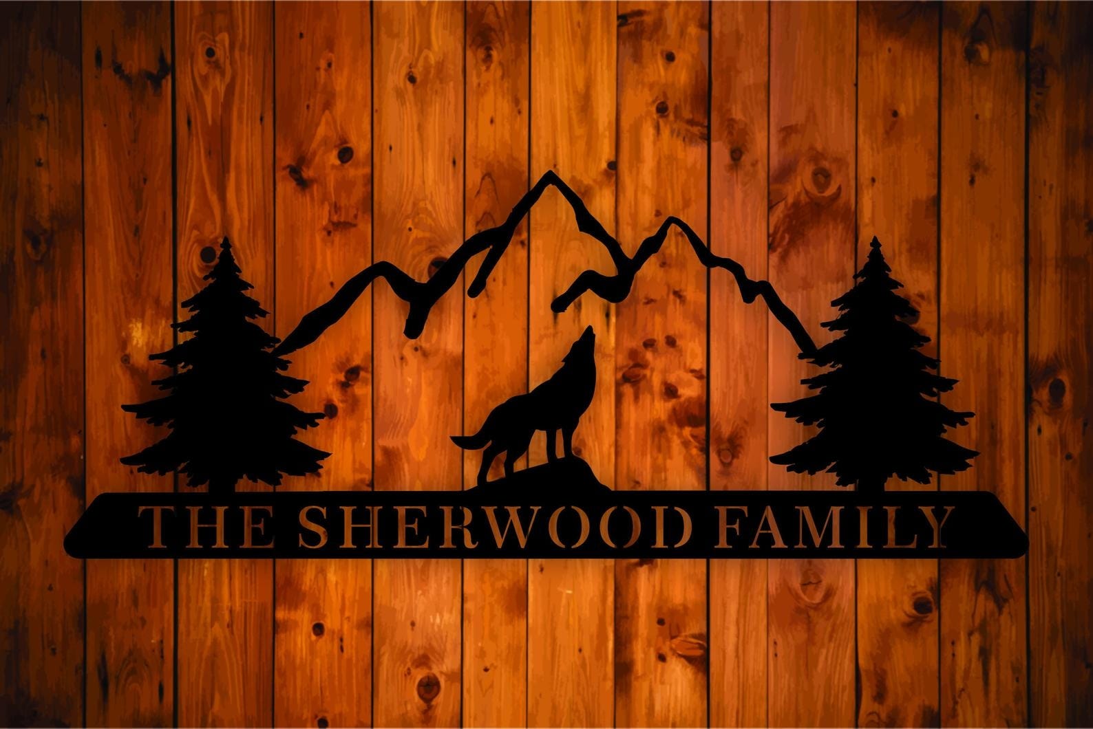 MDF Personalized Wolf Wall Hanging Art, 130X52X0.5 Cm - Black