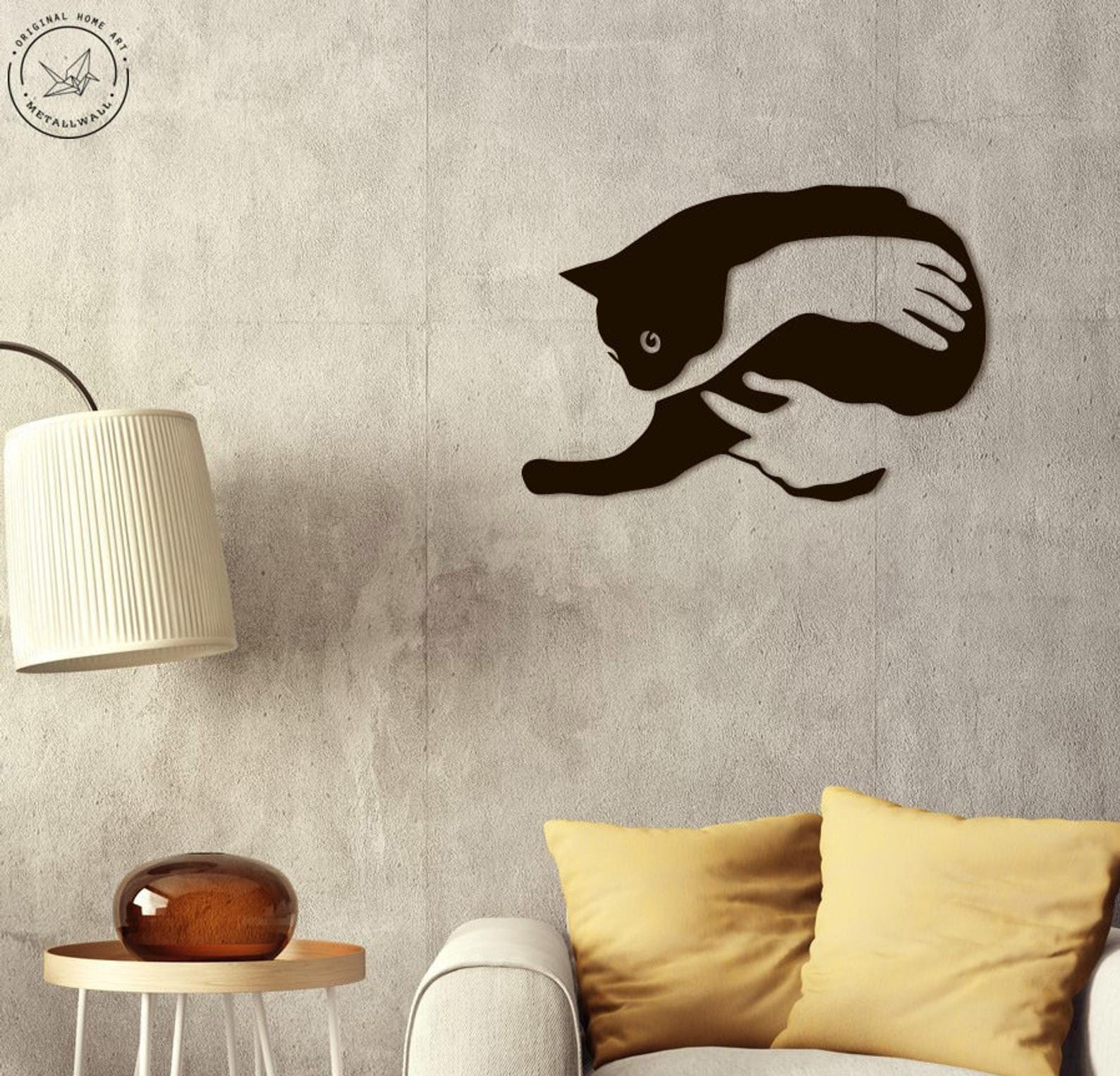 MDF Cat In Hand Wall Hanging Art, 110X75X0.5 Cm - Black