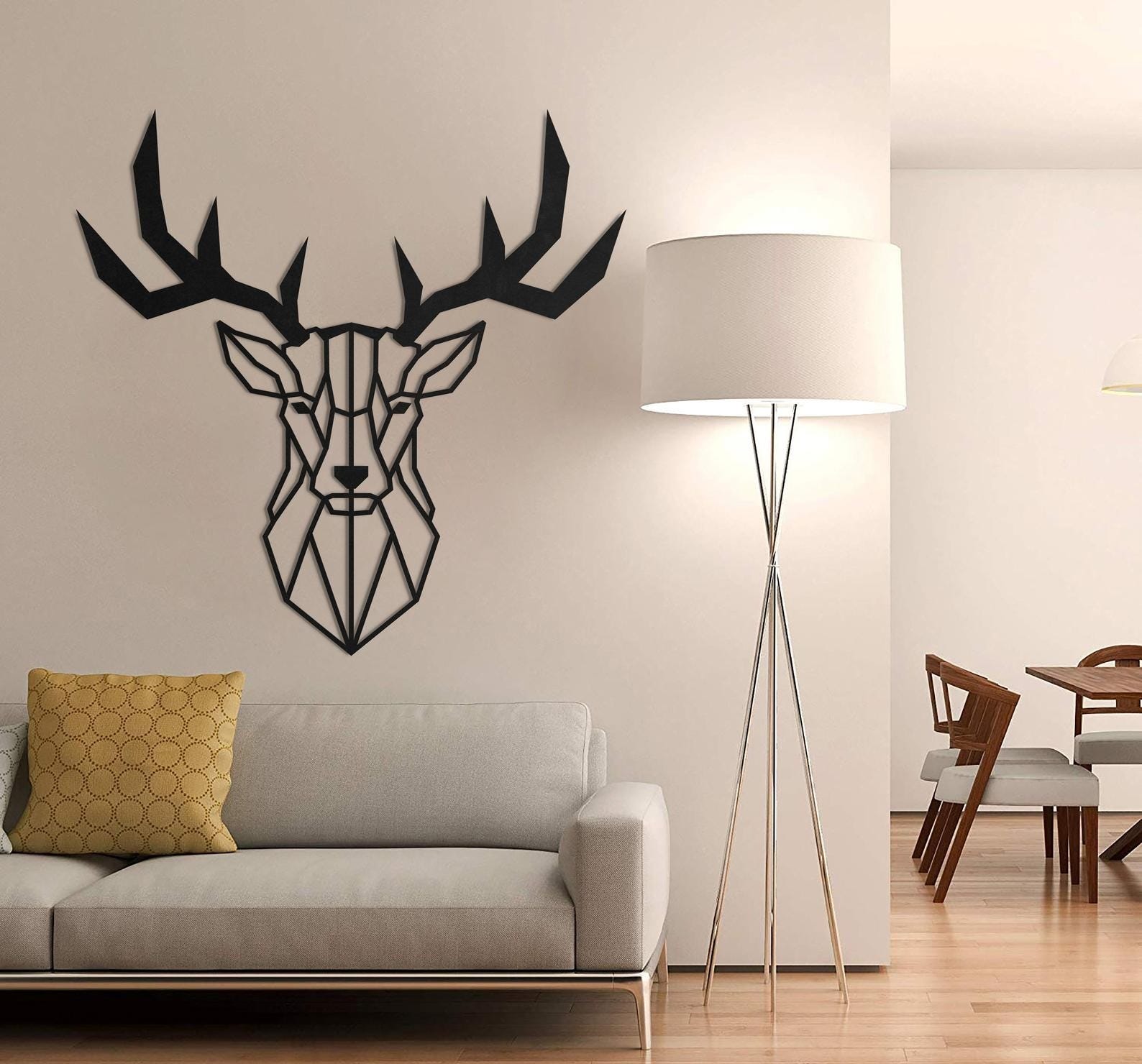 MDF Geometric Deer Head Wall Hanging Art, 100X100X0.5 Cm - Black