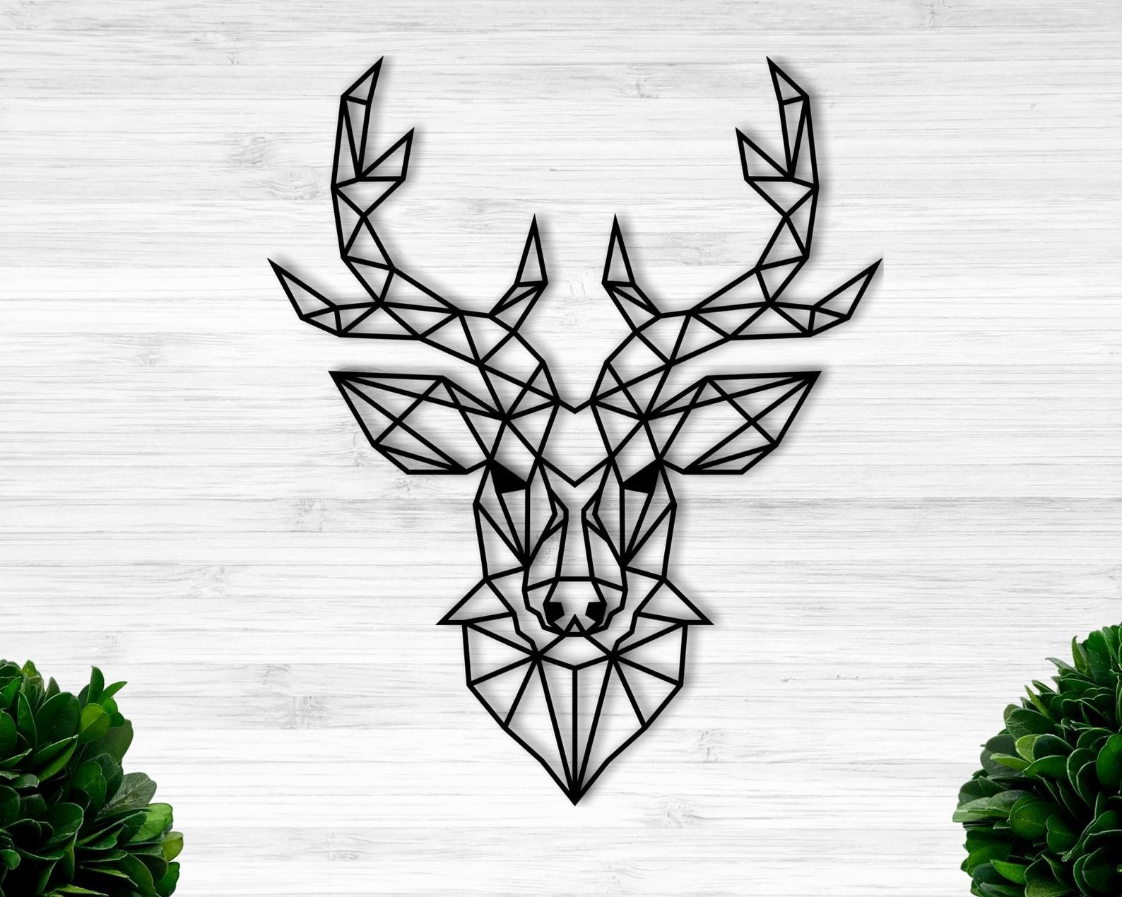 MDF Geometric Deer Skull Wall Hanging Art, 80X80X0.5 Cm - Black