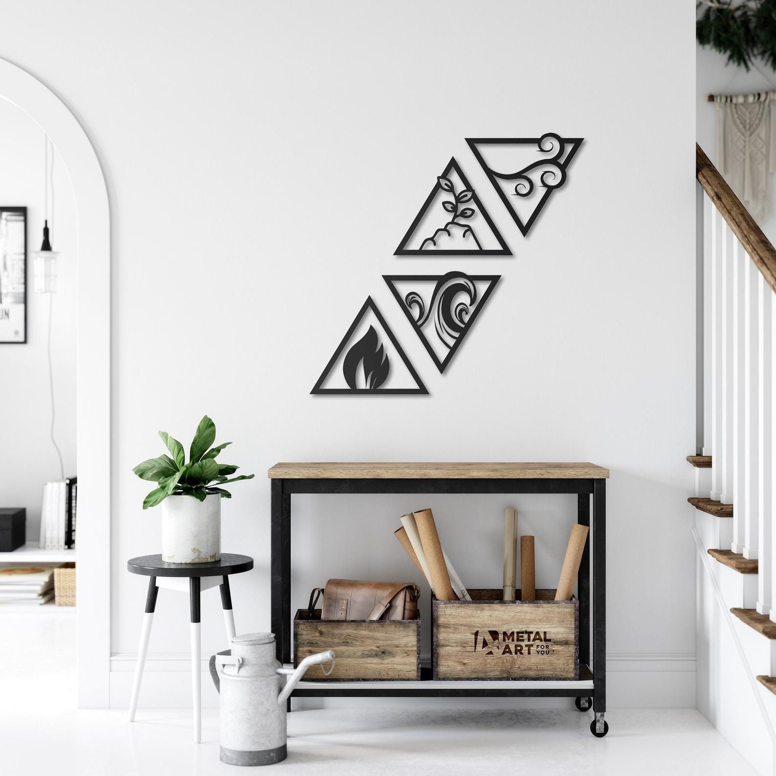 MDF Elements Wall Hanging Art Set, 4 Pieces, 100X100X0.5 Cm - Black