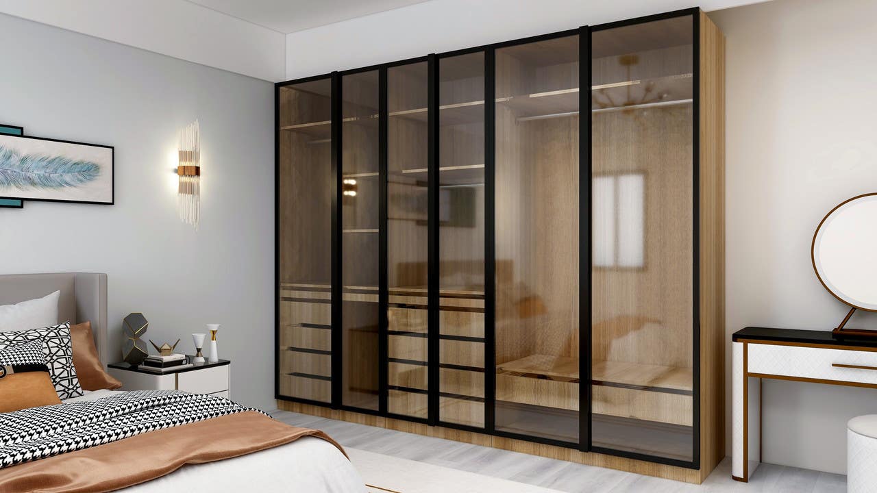 MDF Wood Wardrobe, 6 Doors, 12 Drawers, 240×280 Cm - Wooden