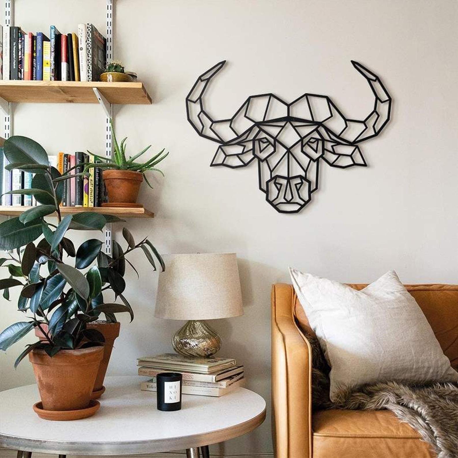 MDF Bull Head Wall Hanging Art, 130X96X0.5 Cm - Black