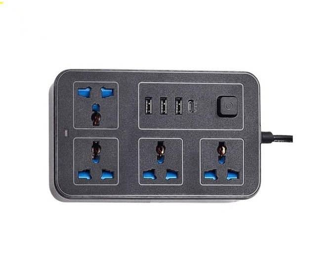 Power strip 633, 4 sockets, 3 USB, 1 Type-C, 2 meters - Black