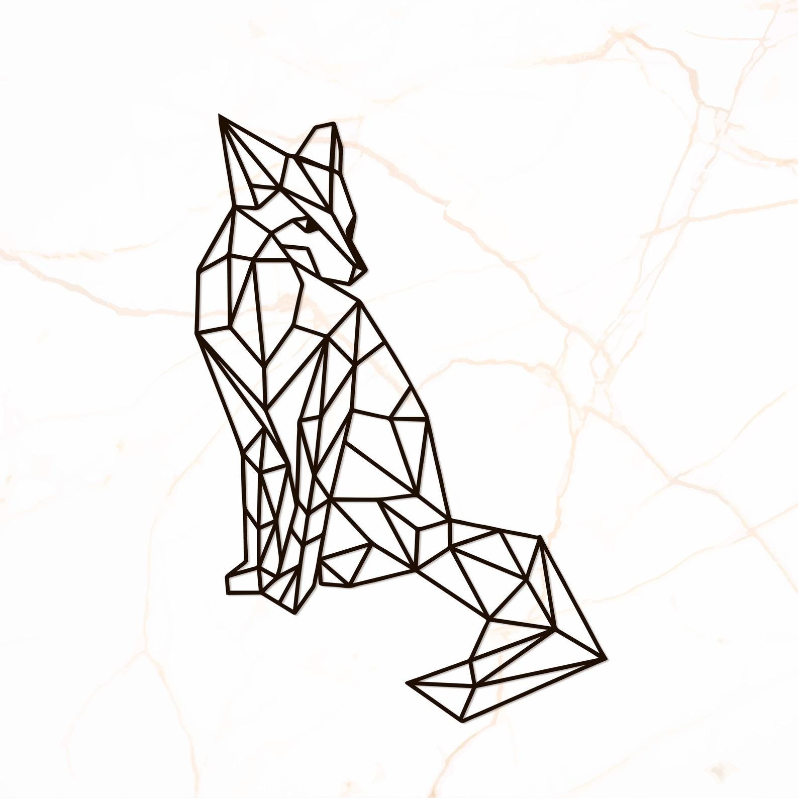 MDF Geometric Fox Head Wall Hanging Art, 120X78X0.5 Cm - Black