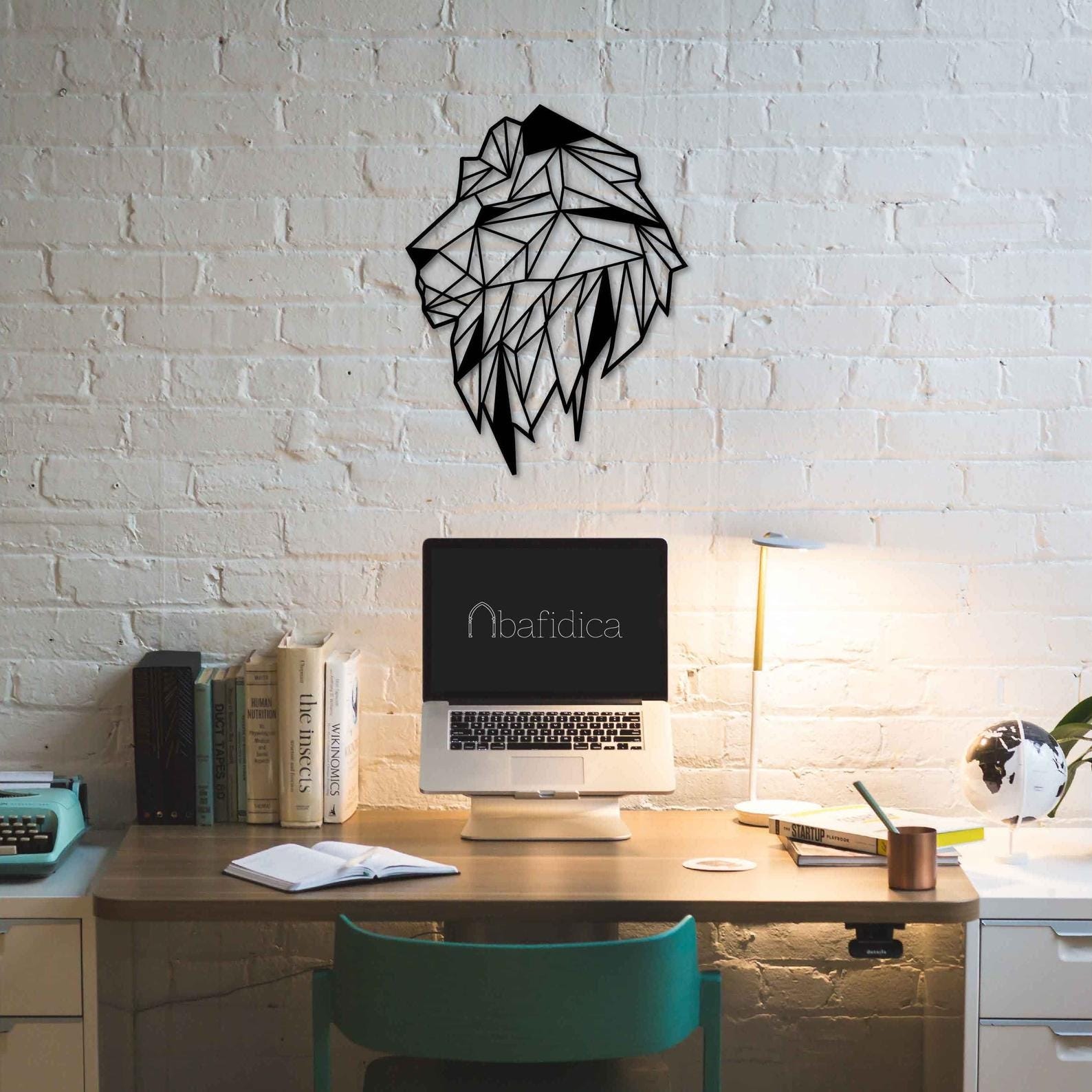 MDF Geometric Lion Wall Hanging Art, 100X76X0.5 Cm - Black