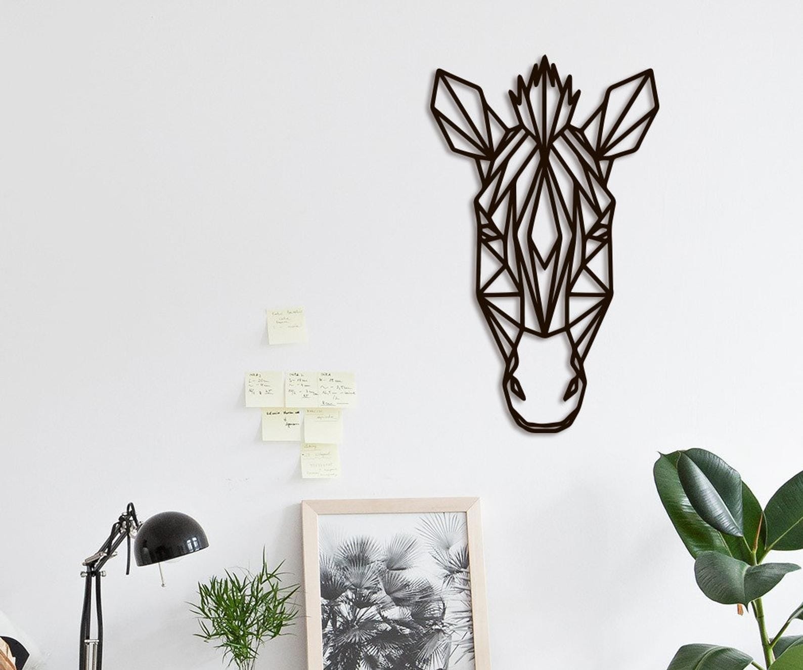 MDF Geometric Zebra Head Wall Hanging Art, 130X76X0.5 Cm - Black