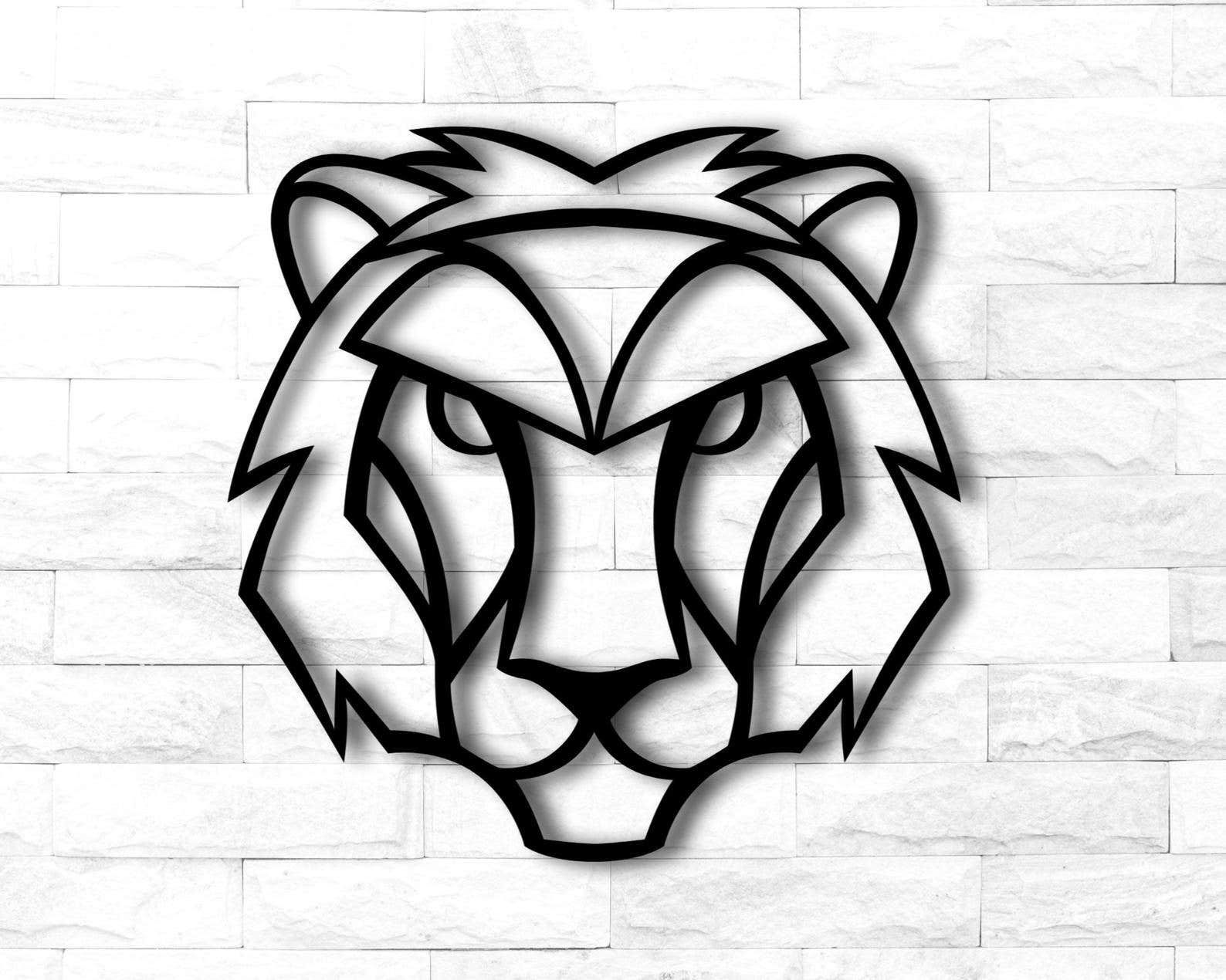 MDF Geometric Lion Head Wall Hanging Art, 100X100X0.5 Cm - Black