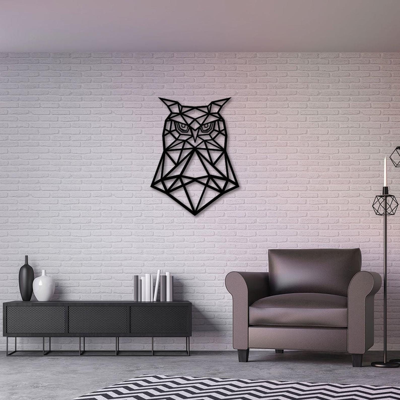 MDF Geometric Owl Wall Hanging Decor, 130X97X0.5 Cm - Black
