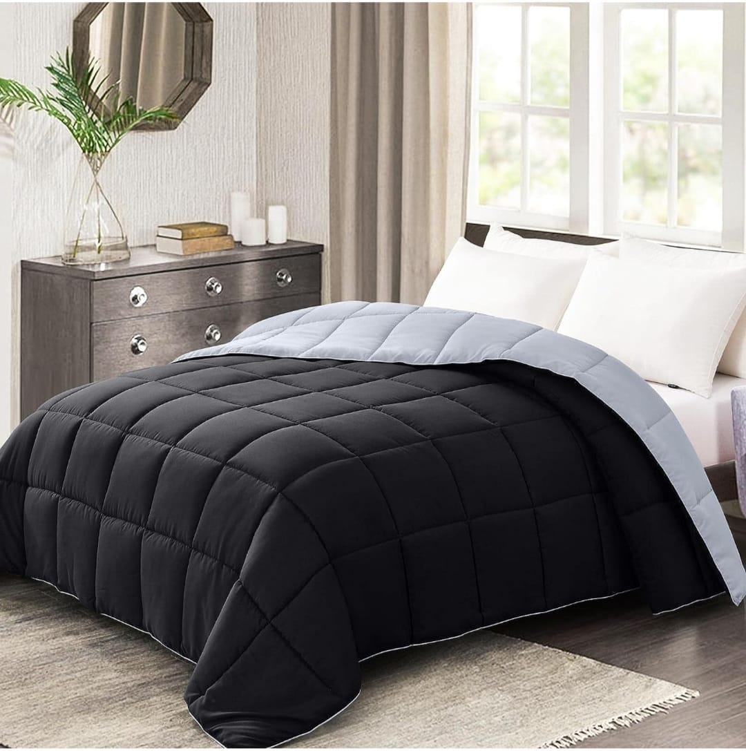 Line Sleep Fiber Double Face Quilt, 220x180 cm - Black Grey
