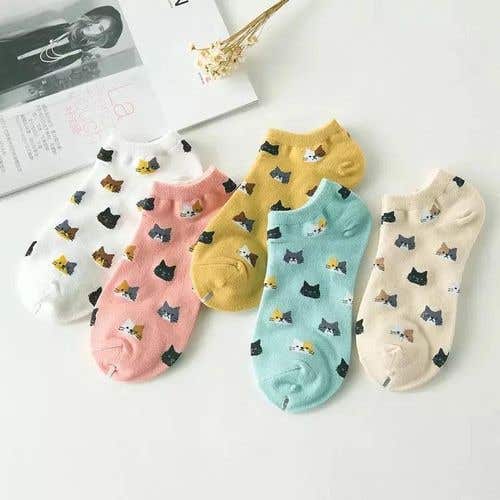 Women's Cotton Sock Set, 5 Pieces, Solid - Multicolor