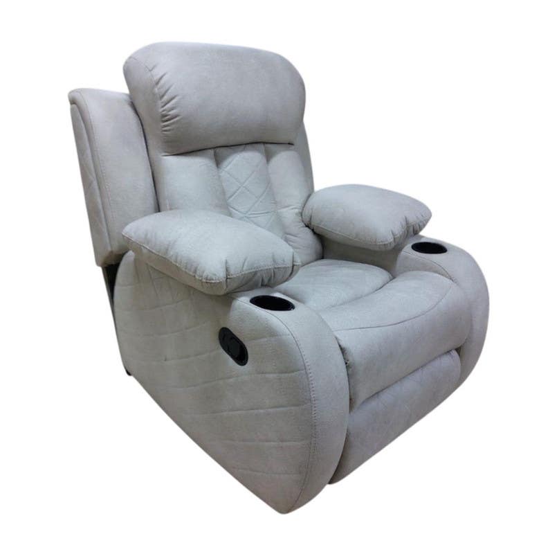 Lazy Boy Recliner Chair, 85x100x90 cm, Beech + MDF - Off White