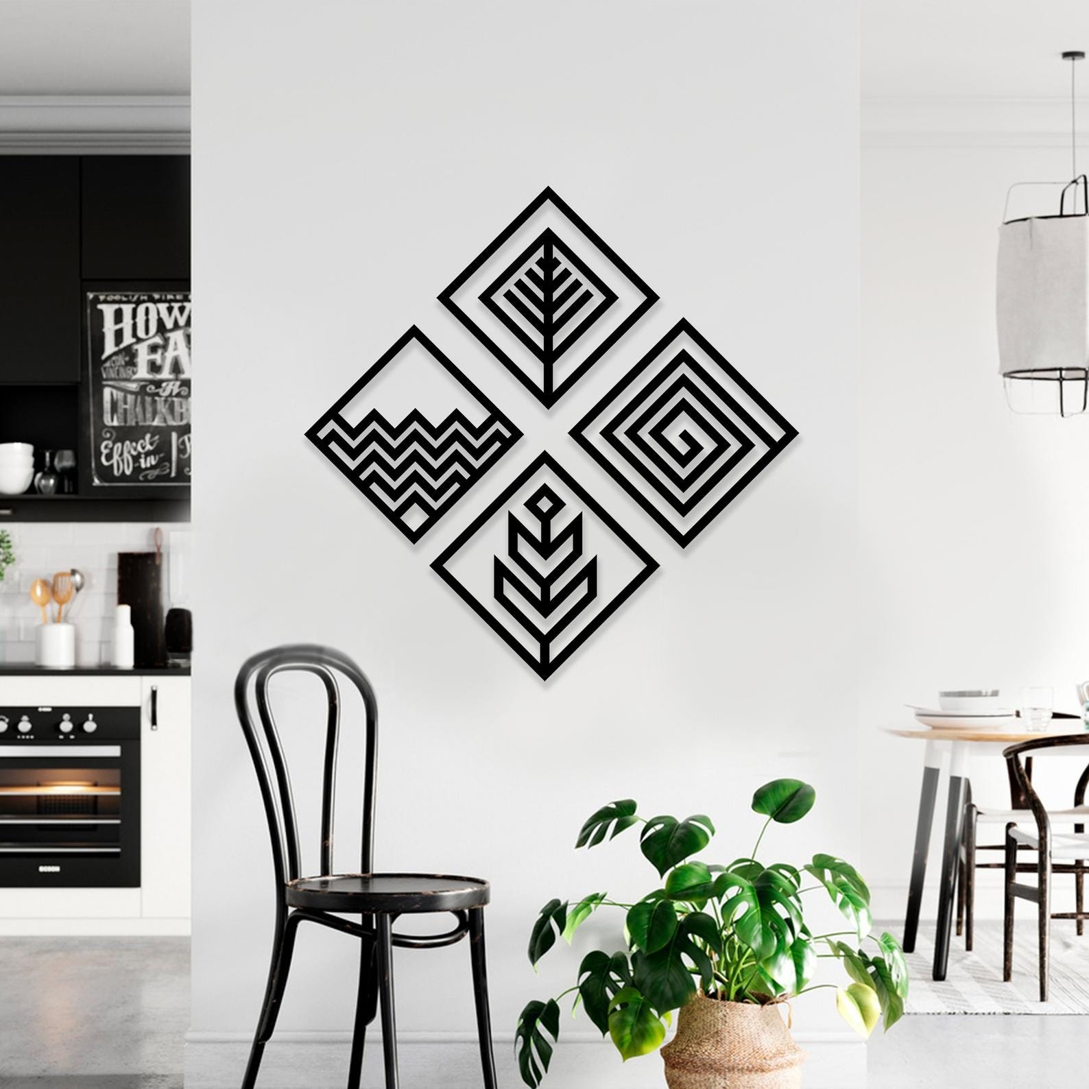 MDF Elements Wall Hanging Decor Set, 4 Pieces, 100X100X0.5 Cm - Black
