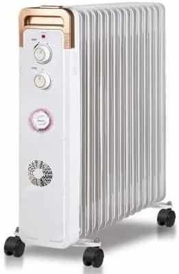 Oil heater With Fan And Timer, 2600 Watt, 11 Blades - White Gold