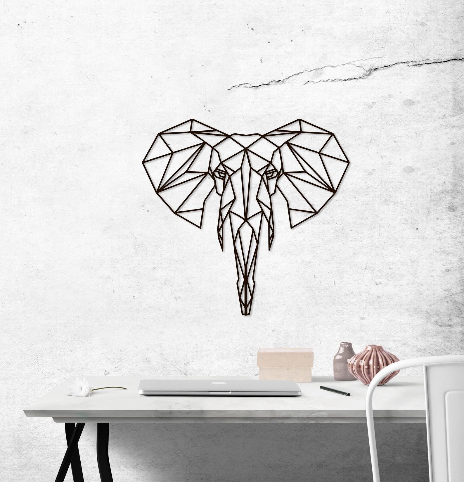 MDF Geometric Elephant Head Wall Hanging Art, 100X100X0.5 Cm - Black