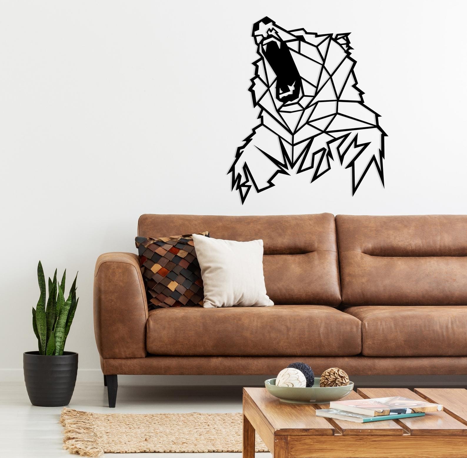MDF Geometric Bear Head Wall Hanging Decor, 90X77X0.5 Cm - Black
