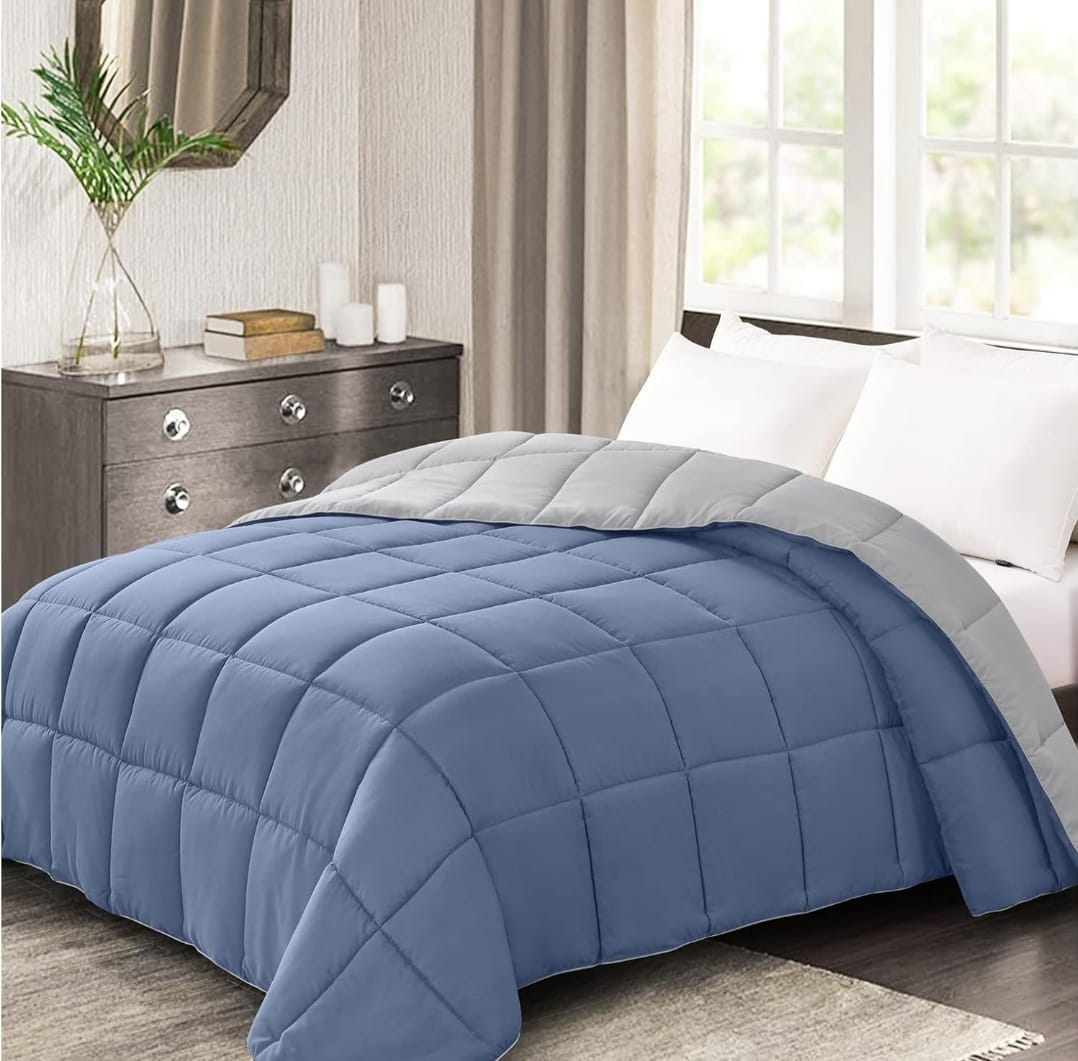 Line Sleep Fiber Double Face Quilt, 220x180 cm - Light Blue Grey