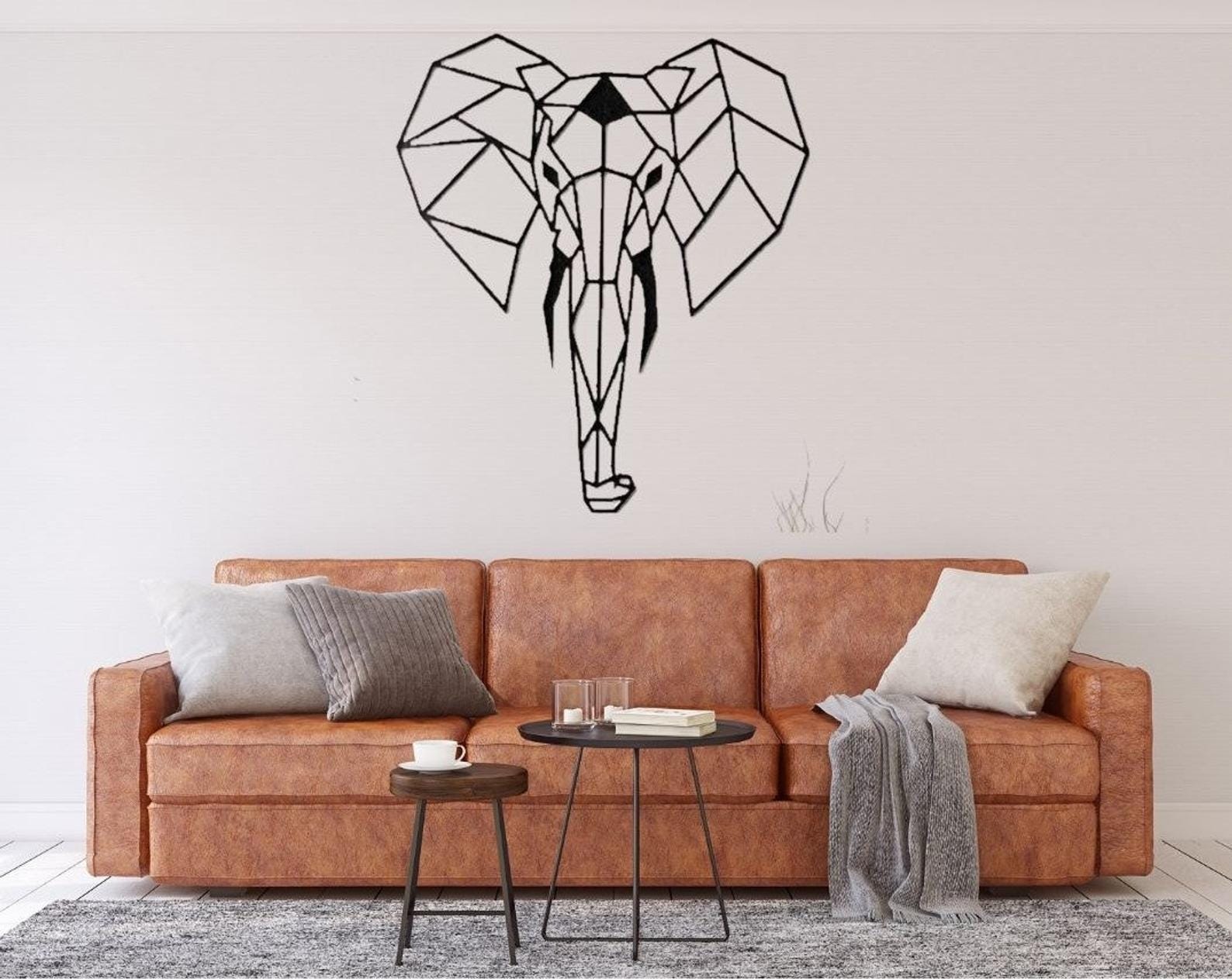 MDF Geometric Elephant Head Wall Hanging Art, 90X74X0.5 Cm - Black
