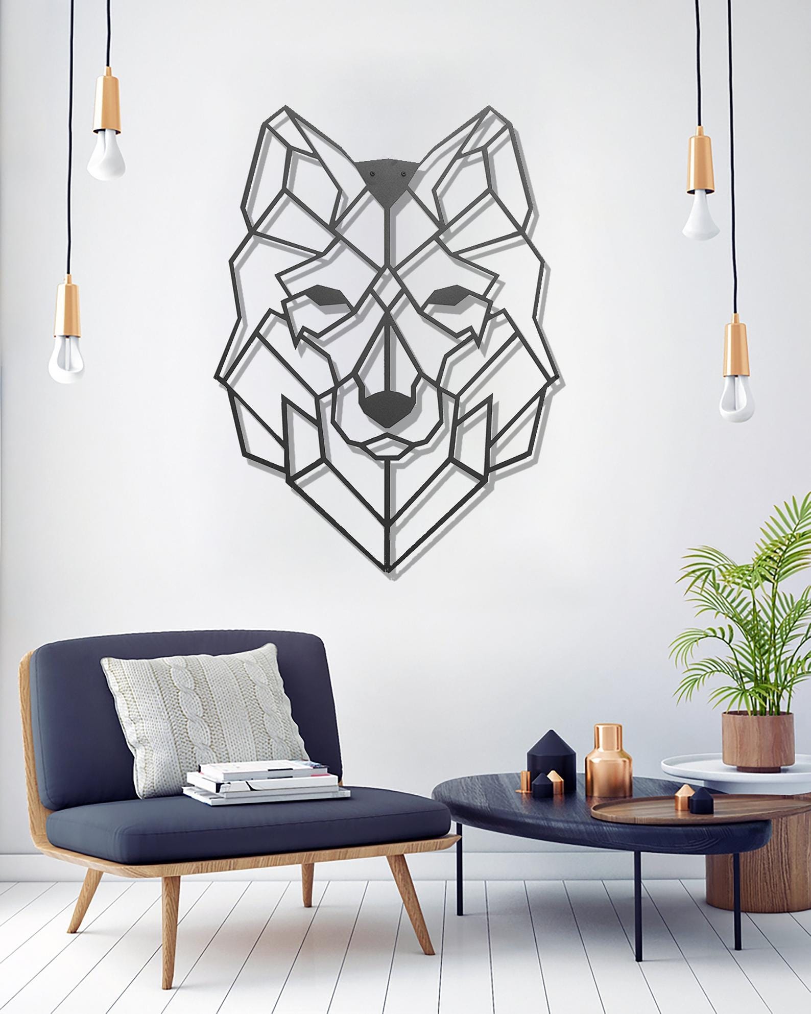 MDF Wolf Head Wall Hanging Art, 100X100X0.5 Cm - Black
