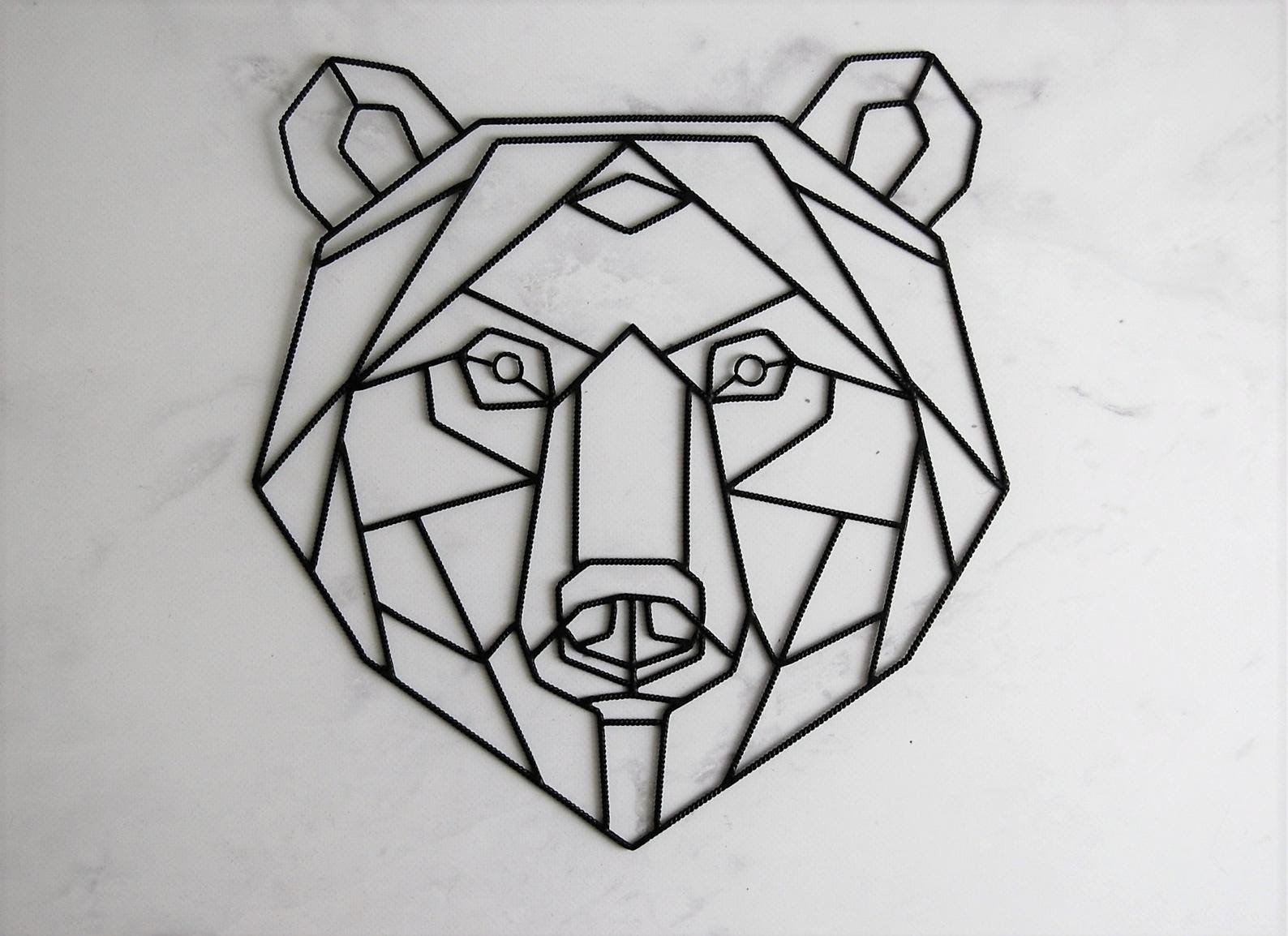 MDF Geometric Bear Head Wall Hanging Decor, 80X80X0.5 Cm - Black