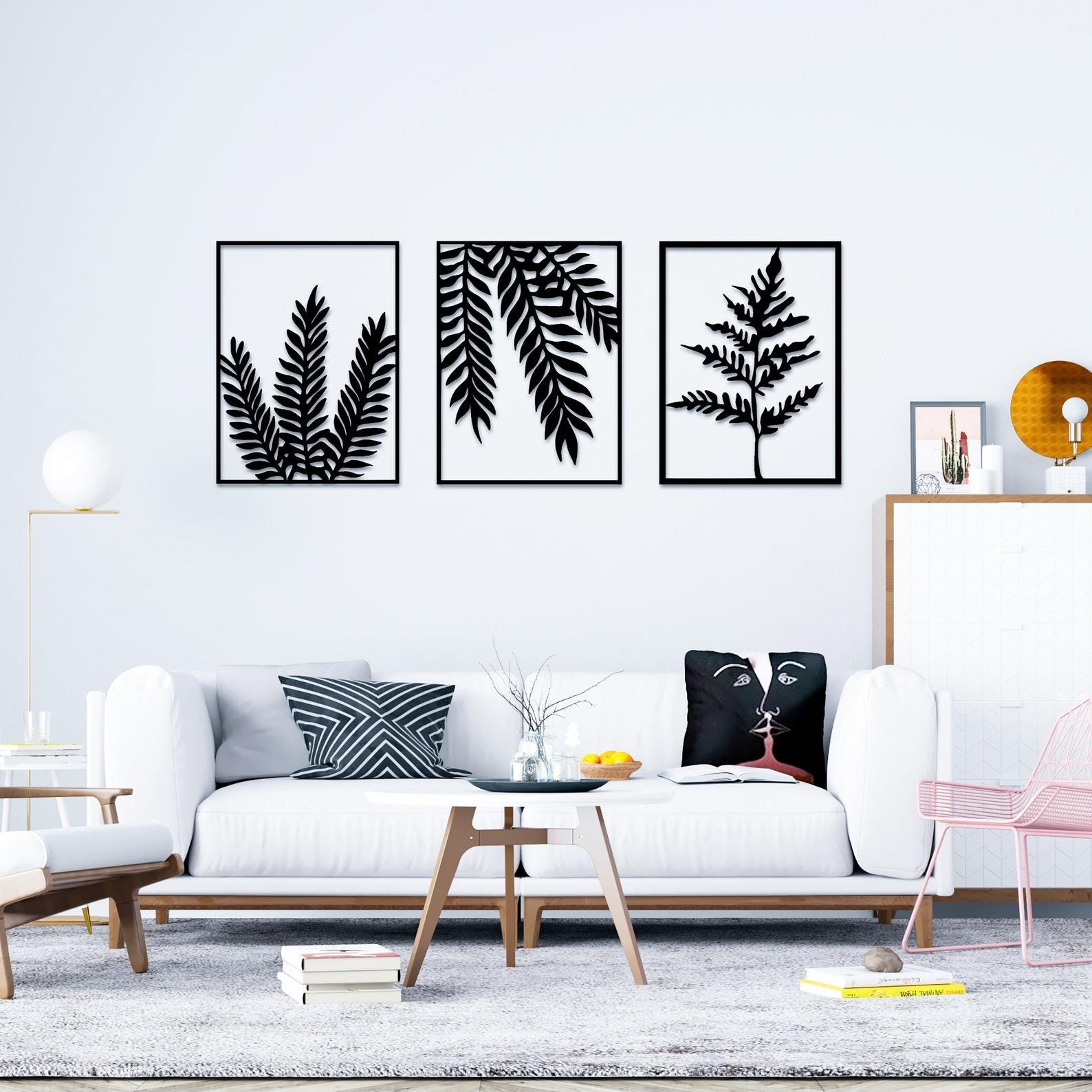 MDF Leaves Wall Hanging Decor, 3 Pieces, 100X100X0.5 Cm - Black
