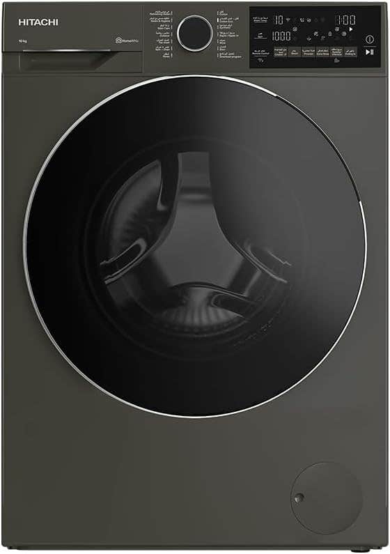 Hitachi BD-100XFVEM Automatic Front Load Washing Machine, 10 kg, 1400 RPM - Dark Grey