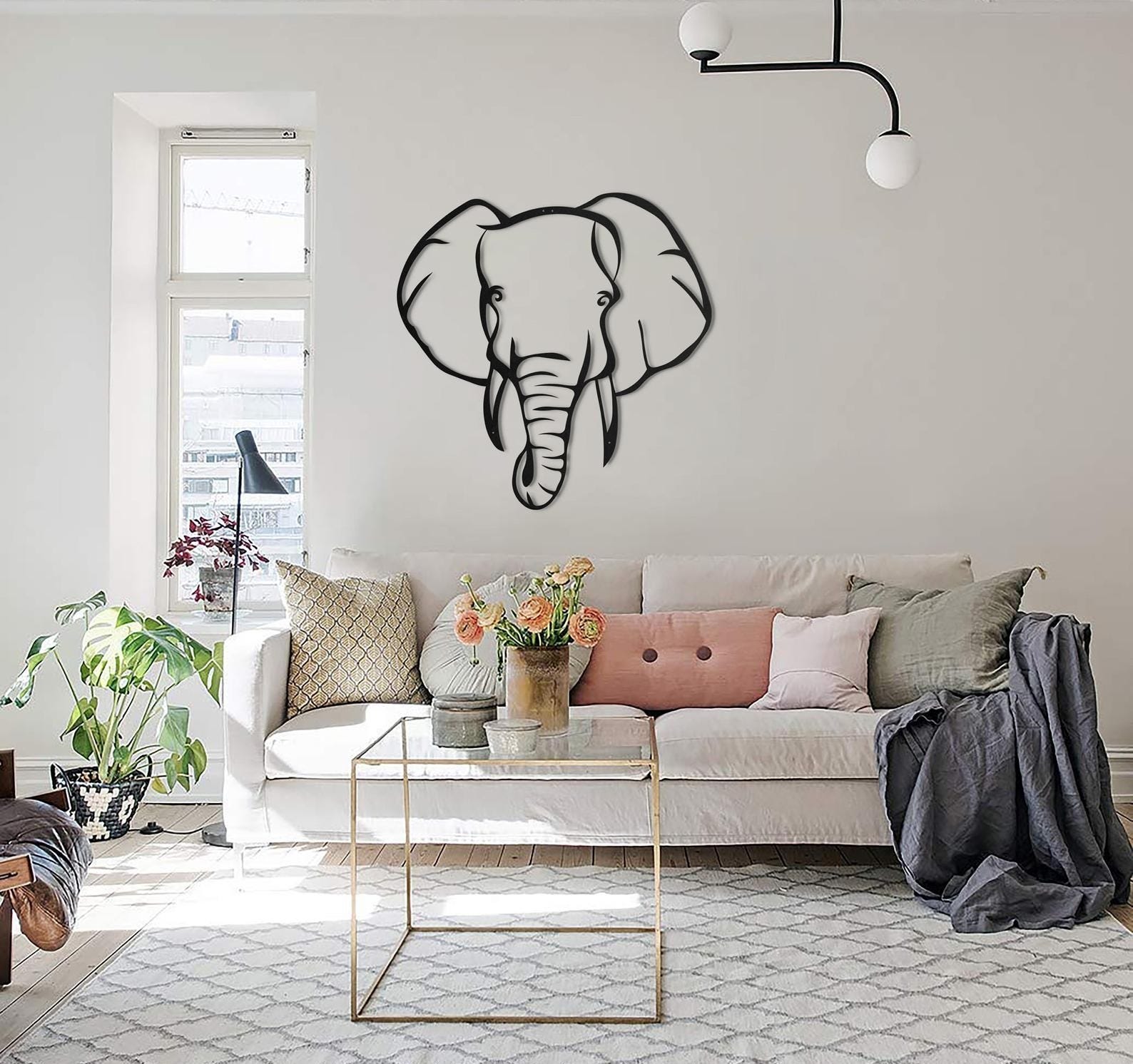 MDF Elephant Head Wall Hanging Art, 100X100X0.5 Cm - Black