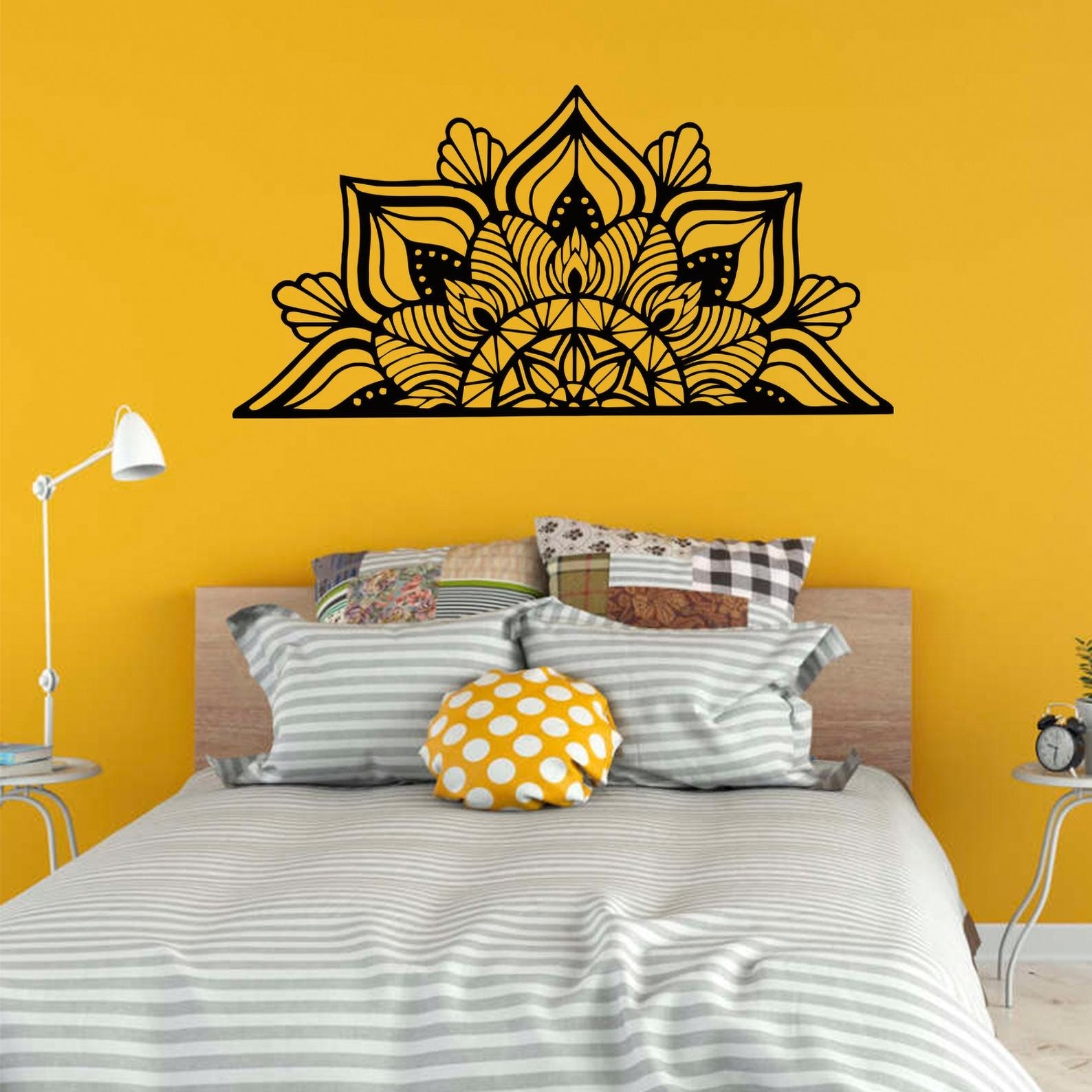 MDF Lotus Flower Mandala Wall Hanging Art, 130X65X0.5 Cm - Black