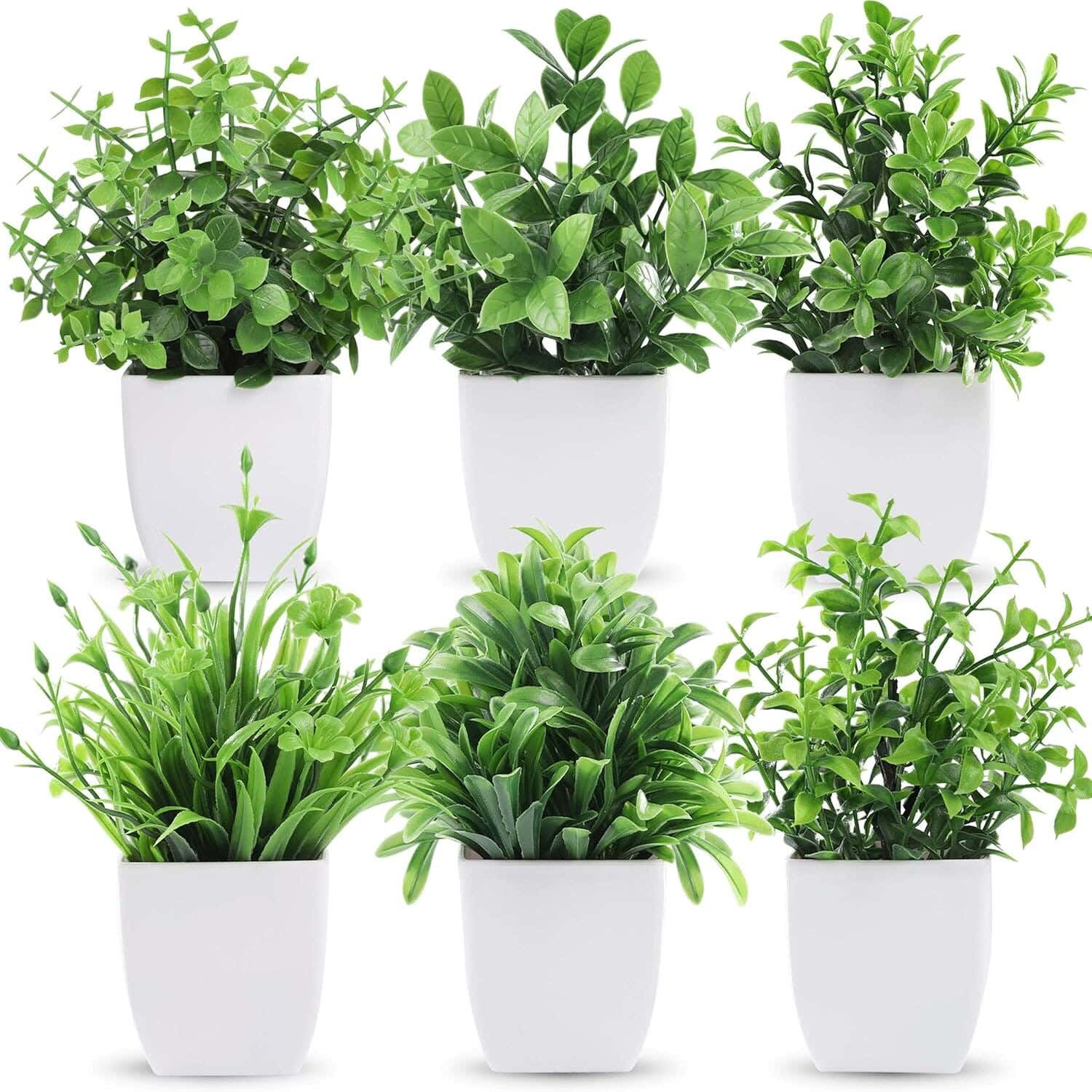 Plastic Planter Pot, 6 Pieces - White Green