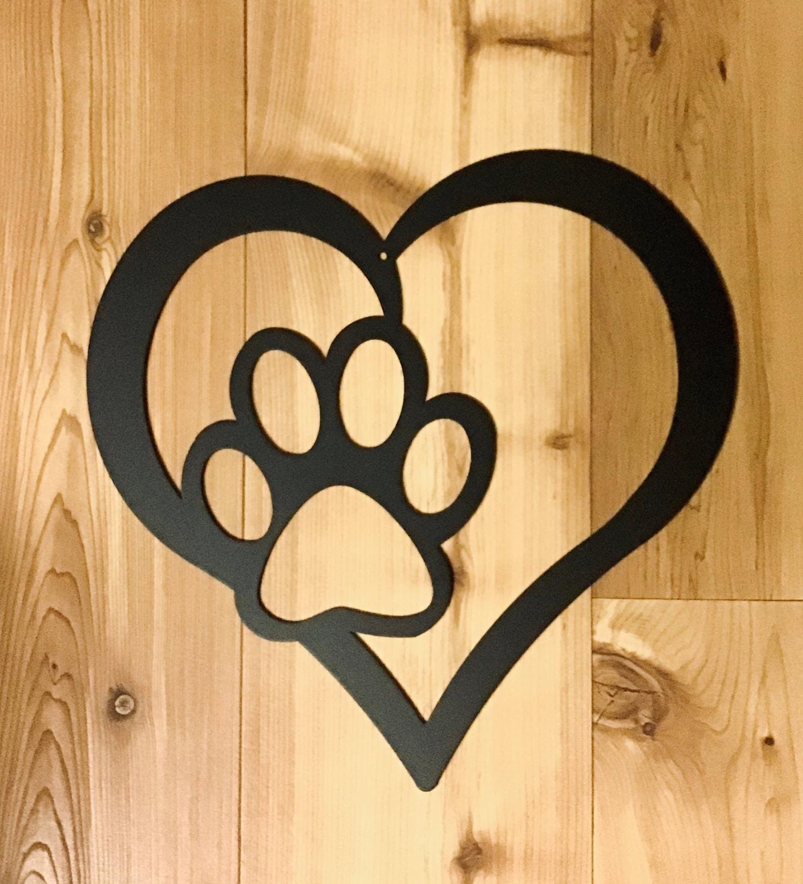 MDF Heart And Paw Pet Lover Wall Sign Sign, 100X100X0.5 Cm - Black