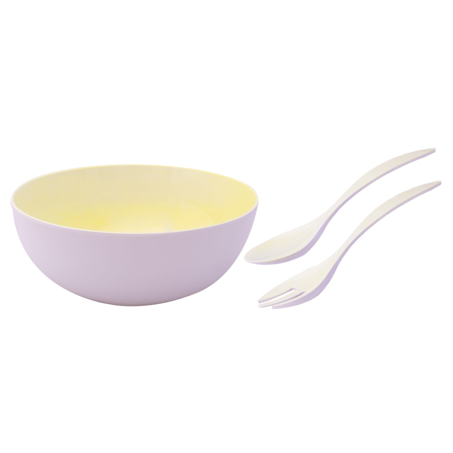 Bright Designs Melamine Serving Bowl With Serving Spoon And Fork Set, 26X10 Cm - Yellow