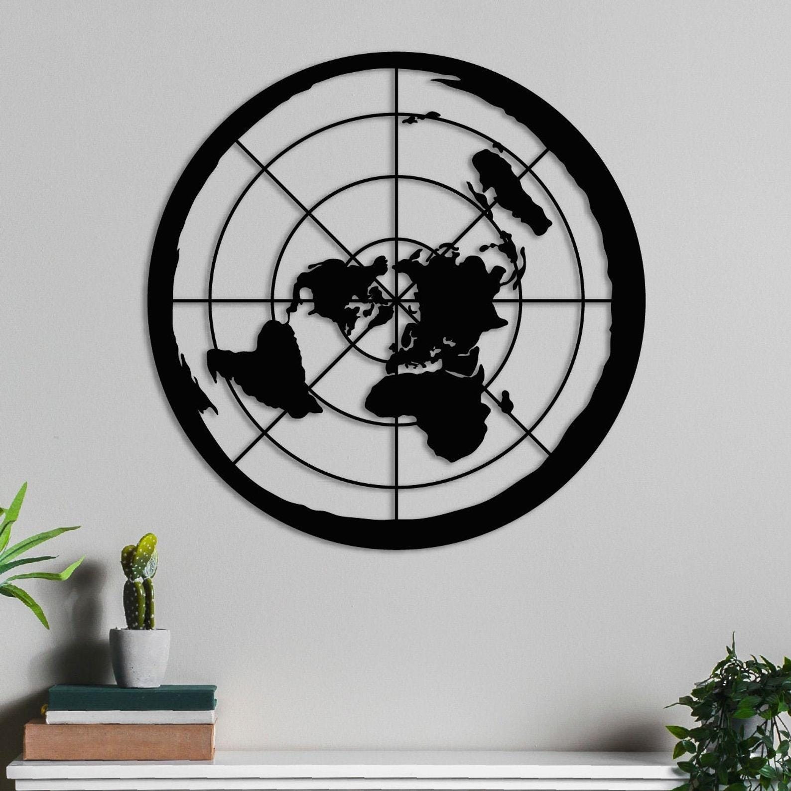 MDF Flat Earth Wall Hanging Art, 100X100X0.5 Cm - Black