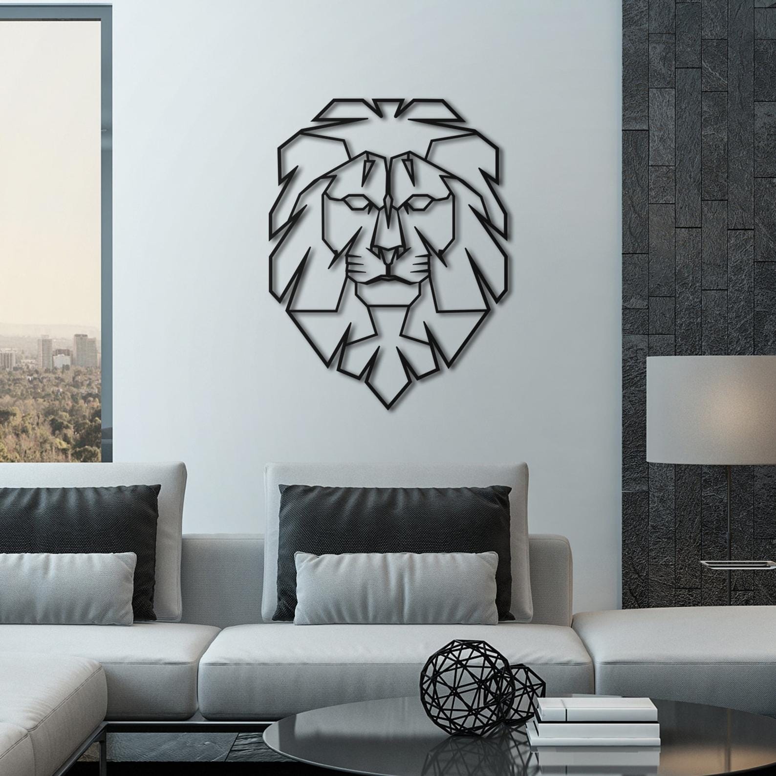 MDF Lion Head Wall Hanging Art, 110X84X0.5 Cm - Black
