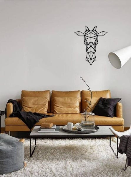 MDF Geometric Giraffe Head Wall Hanging Art, 90X73X0.5 Cm - Black
